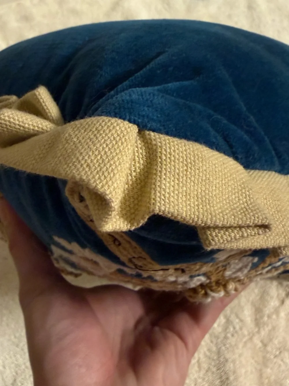 Blue/Tan Leopard Palm Embroidered Accent Pillow Decor Boho Anthropologie Style